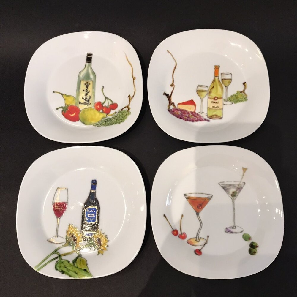 Crate & Barrel Side Plates 6" Hand Painter Signed by J Wandler Set of 4